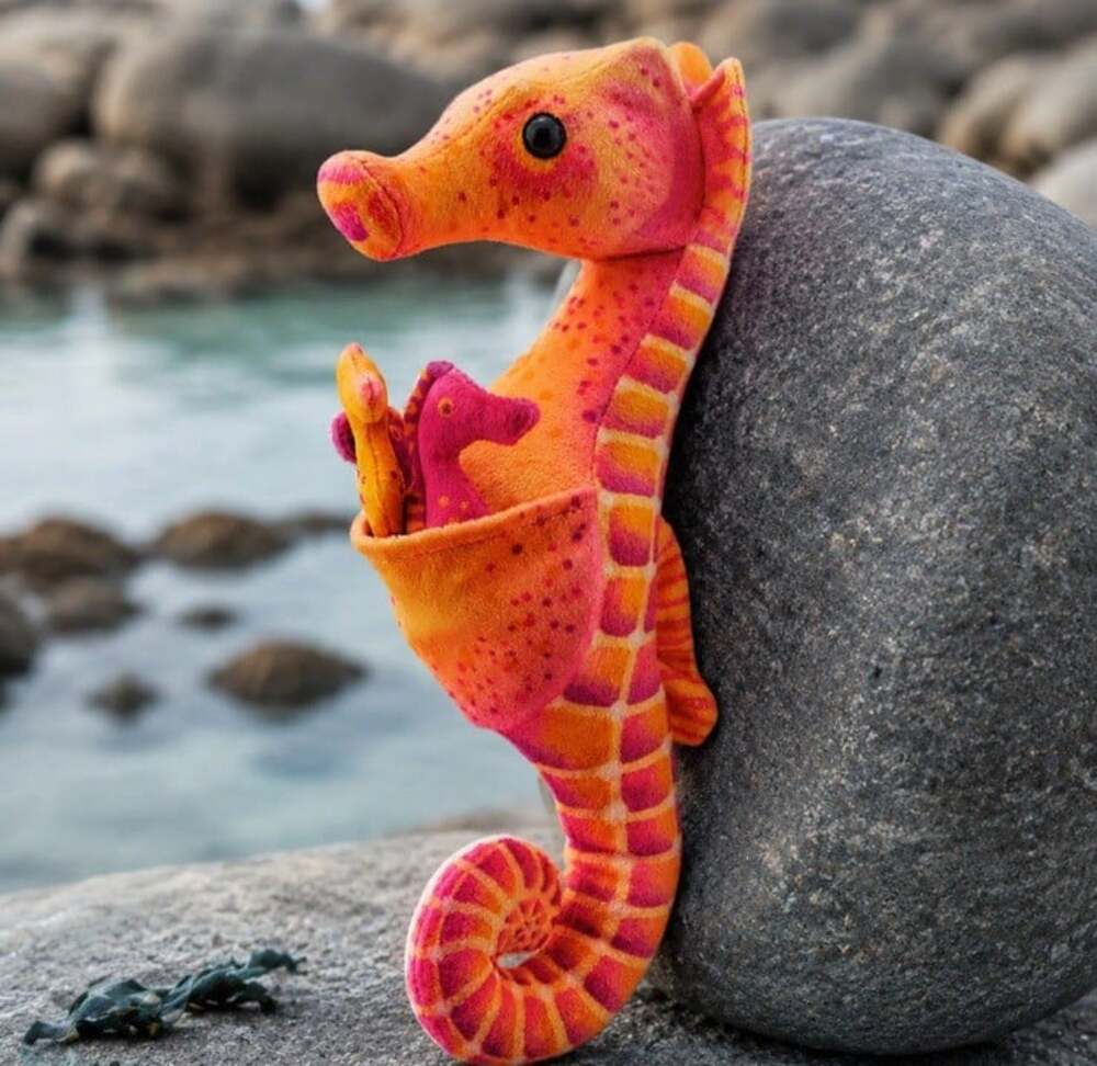 Wild Republic Sea Horse Dad With Three Babies Stuffed Animal Ocean Beach 13”